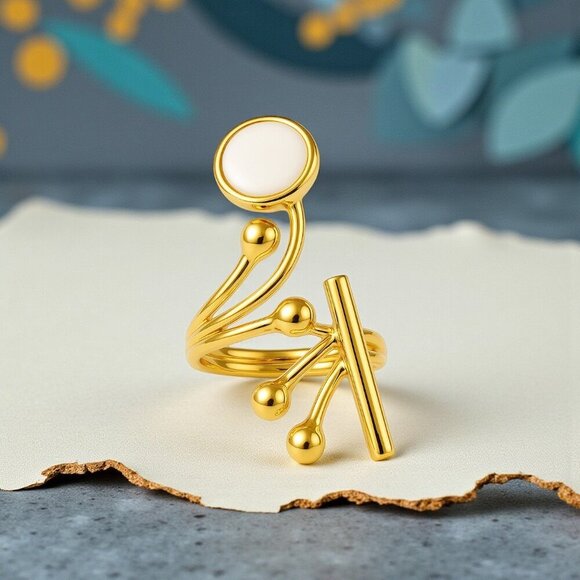 ๐๏ธArtisan Turkish 18K Gold Plated Adjustable Cocktail Ring With Glass Pearl - Picture 15 of 17
